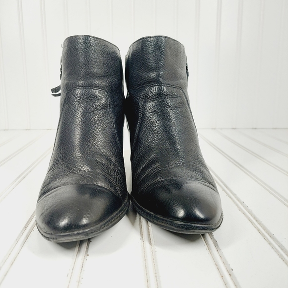 Anne Klein Bristle Black Leather Zip Up Block Heel Ankle Boots F995 - Picture 3 of 12